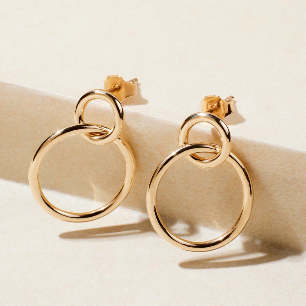 Boucles d'oreilles pendantes double rond en plaqué or