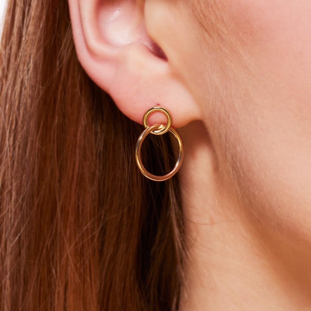 Boucles d'oreilles pendantes double rond en plaqué or