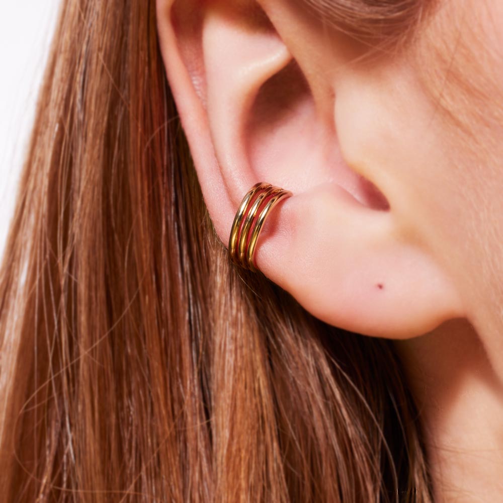 Bague d'oreille triple anneaux en plaqué or
