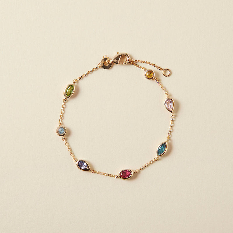 Bracelet chaîne serti de pierres colorées en plaqué or