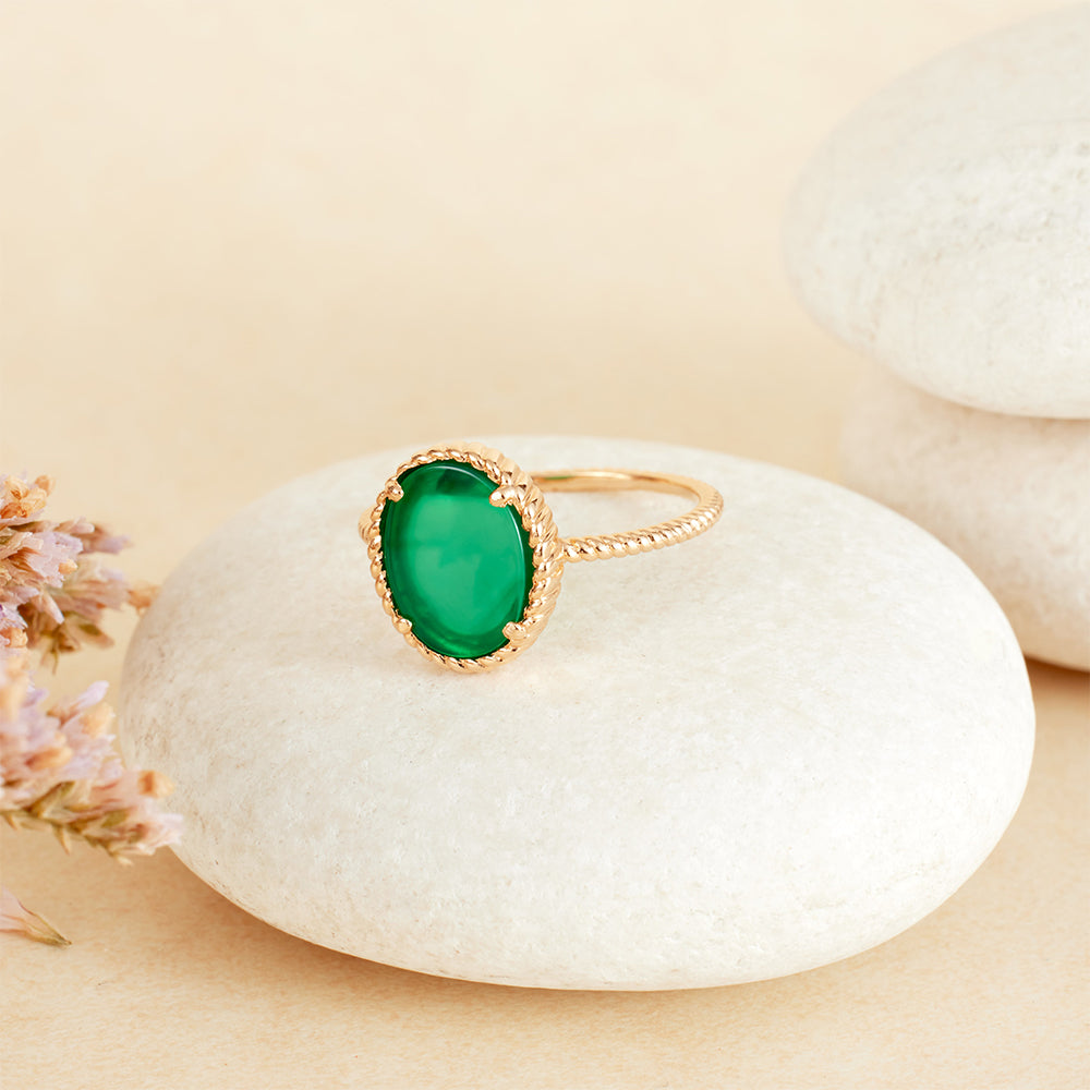 Bague Sertie Pierre Verte Plaque Or - Taille 51 - Occasion - Bijou Ancien
