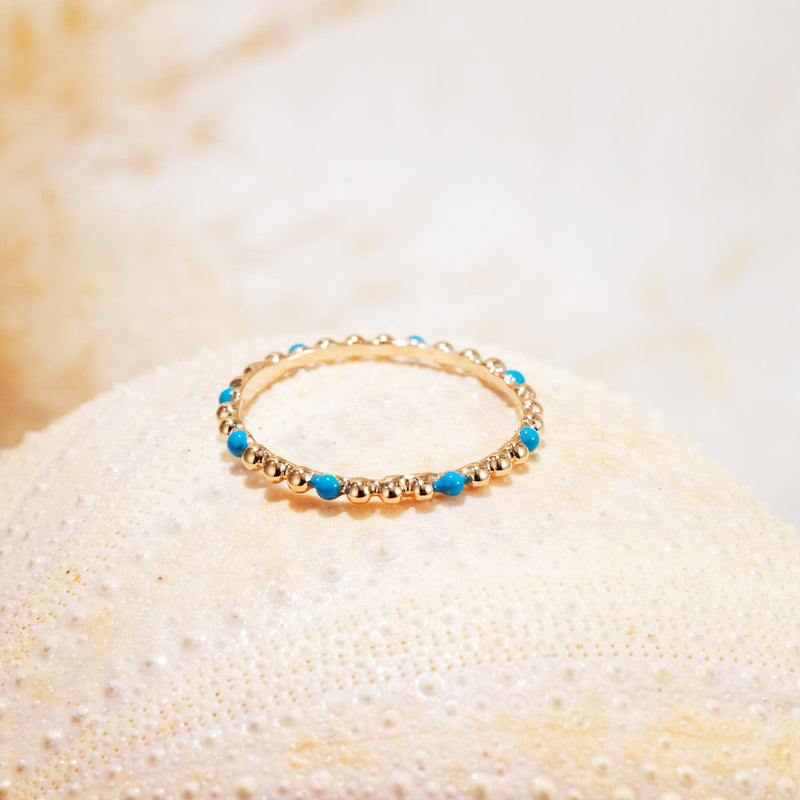Anneau perlé Email bleu en plaqué or